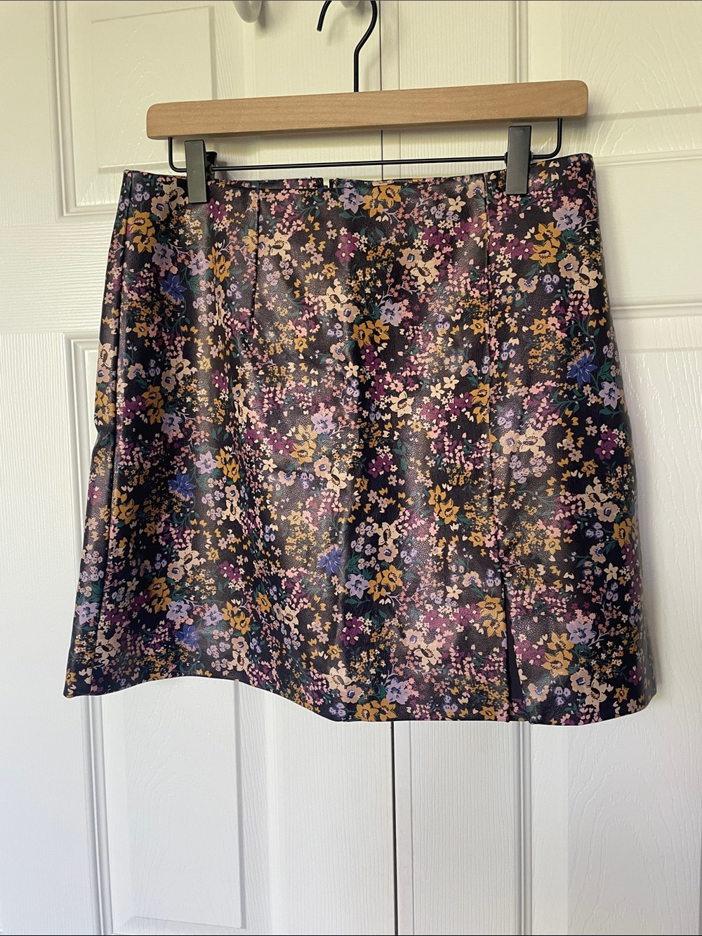 Maeve Black Floral Mini Skirt with Pink, Purple & Mustard Accents